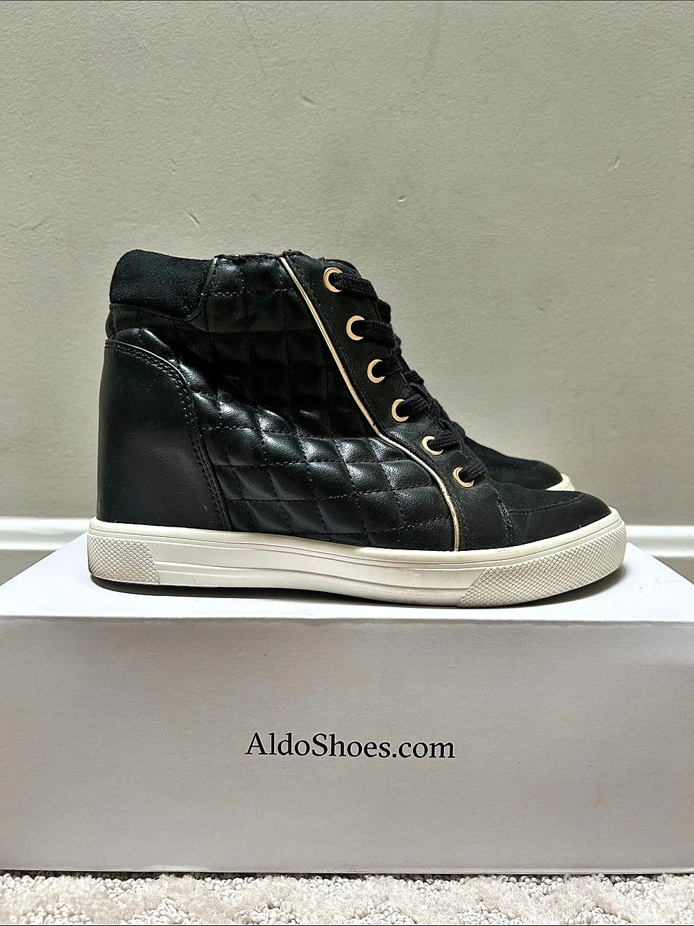 Aldo Nebrinia Quilted 2 inch-Wedge High-Top Sneakers in Black